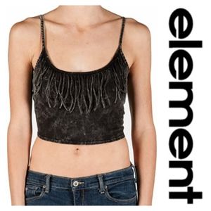 Element Distressed Fringe Onyx Crop Tank Top